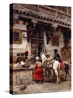 Craftsman Selling Cases by a Teak-Wood Building, Ahmedabad, C.1885-Edwin Lord Weeks-Stretched Canvas