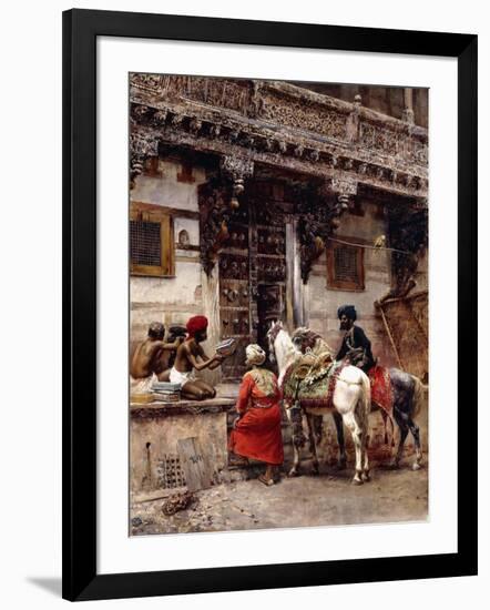 Craftsman Selling Cases by a Teak-Wood Building, Ahmedabad, C.1885-Edwin Lord Weeks-Framed Giclee Print