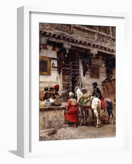 Craftsman Selling Cases by a Teak-Wood Building, Ahmedabad, C.1885-Edwin Lord Weeks-Framed Giclee Print