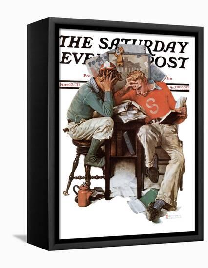 "Cramming" Saturday Evening Post Cover, June 13,1931-Norman Rockwell-Framed Stretched Canvas