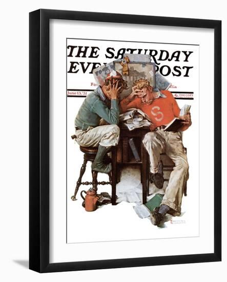 "Cramming" Saturday Evening Post Cover, June 13,1931-Norman Rockwell-Framed Premium Giclee Print