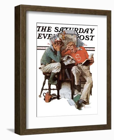 "Cramming" Saturday Evening Post Cover, June 13,1931-Norman Rockwell-Framed Giclee Print