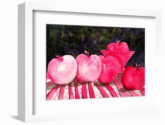 Cranberry Glass and Pink Apples-Neela Pushparaj-Framed Photographic Print