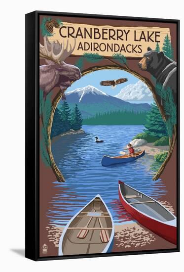 Cranberry Lake, New York - Adirondacks Canoe Scene-Lantern Press-Framed Stretched Canvas