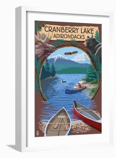 Cranberry Lake, New York - Adirondacks Canoe Scene-Lantern Press-Framed Art Print