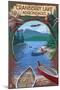 Cranberry Lake, New York - Adirondacks Canoe Scene-Lantern Press-Mounted Art Print