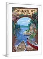 Cranberry Lake, New York - Cabin on Lake Montage-Lantern Press-Framed Art Print