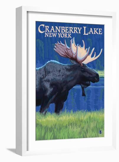 Cranberry Lake, New York - Moose at Night-Lantern Press-Framed Art Print