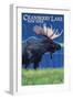 Cranberry Lake, New York - Moose at Night-Lantern Press-Framed Art Print