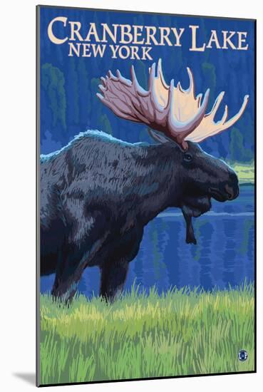 Cranberry Lake, New York - Moose at Night-Lantern Press-Mounted Art Print