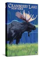 Cranberry Lake, New York - Moose at Night-Lantern Press-Stretched Canvas