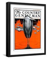 "Crane and Lilly Pads," Country Gentleman Cover, May 3, 1924-Paul Bransom-Framed Giclee Print