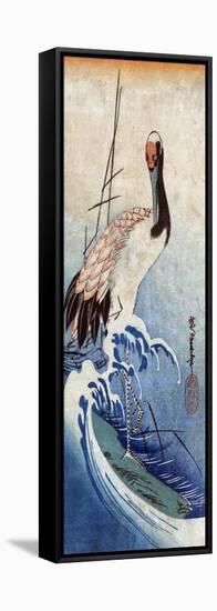 Crane in Waves, Japanese Wood-Cut Print-Lantern Press-Framed Stretched Canvas