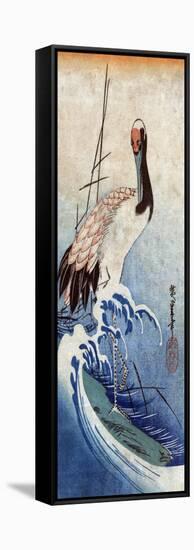 Crane in Waves, Japanese Wood-Cut Print-Lantern Press-Framed Stretched Canvas