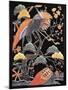 Cranes and Long-Tailed Tortoise (Tsurugame) Detail from Kimono Fabric with Auspicious Motifs-null-Mounted Giclee Print