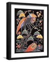 Cranes and Long-Tailed Tortoise (Tsurugame) Detail from Kimono Fabric with Auspicious Motifs-null-Framed Giclee Print