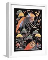 Cranes and Long-Tailed Tortoise (Tsurugame) Detail from Kimono Fabric with Auspicious Motifs-null-Framed Giclee Print