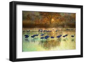 Cranes in Mist II-Chris Vest-Framed Art Print