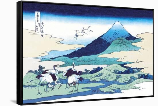 Cranes Nearby Mount Fuji-Katsushika Hokusai-Framed Stretched Canvas