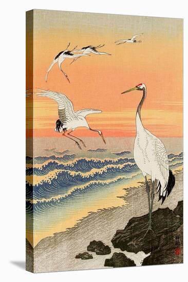 Cranes on Seashore-Koson Ohara-Stretched Canvas