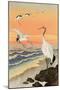 Cranes on Seashore-Koson Ohara-Mounted Premium Giclee Print