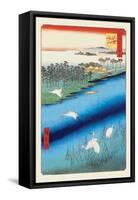 Cranes on the River-Ando Hiroshige-Framed Stretched Canvas