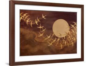 Cranes Over Moon-Keiichi Nishimura-Framed Art Print