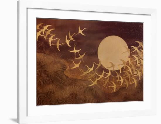 Cranes Over Moon-Keiichi Nishimura-Framed Art Print