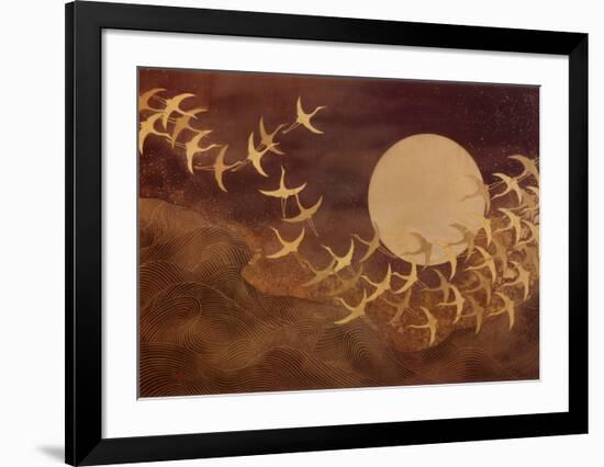 Cranes Over Moon-Keiichi Nishimura-Framed Art Print