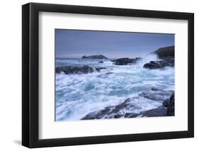 Crashing Atlantic Waves Near Godrevy Lighthouse, Cornwall, England. Winter (February)-Adam Burton-Framed Photographic Print