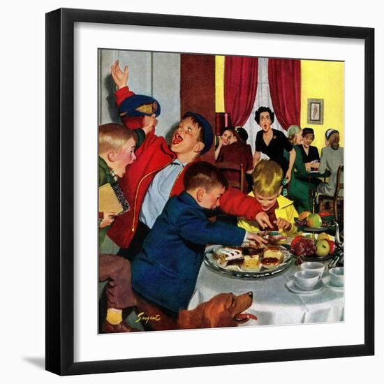 "Crashing Mom's Card Party", December 20, 1952-Richard Sargent-Framed Giclee Print