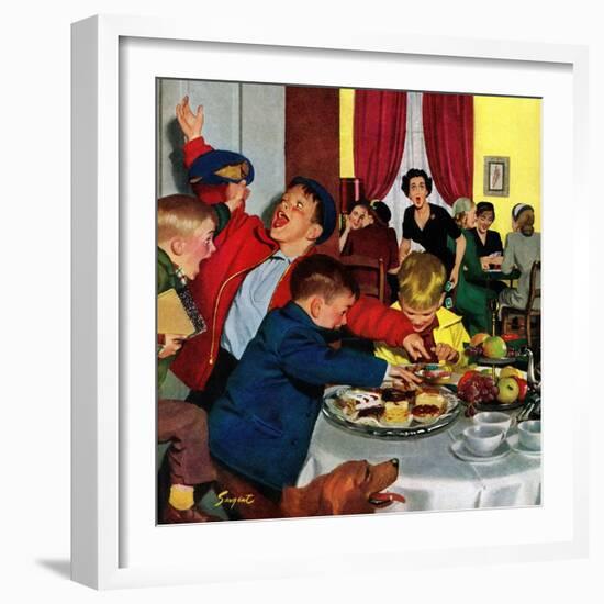 "Crashing Mom's Card Party", December 20, 1952-Richard Sargent-Framed Giclee Print