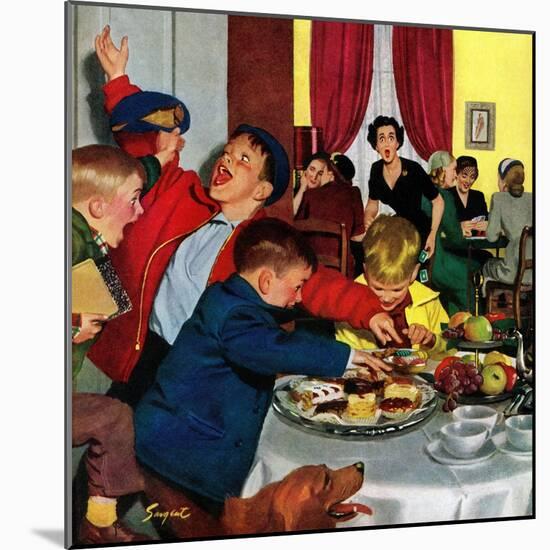 "Crashing Mom's Card Party", December 20, 1952-Richard Sargent-Mounted Premium Giclee Print