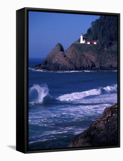 Crashing Waves and Sea Lions, Heceta Head Lighthouse, Oregon, USA-Brent Bergherm-Framed Stretched Canvas