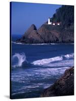 Crashing Waves and Sea Lions, Heceta Head Lighthouse, Oregon, USA-Brent Bergherm-Stretched Canvas