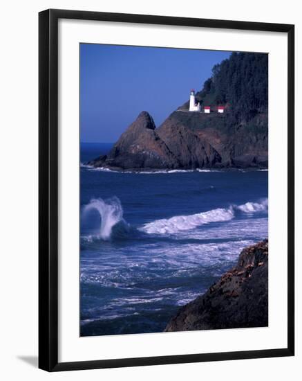 Crashing Waves and Sea Lions, Heceta Head Lighthouse, Oregon, USA-Brent Bergherm-Framed Photographic Print