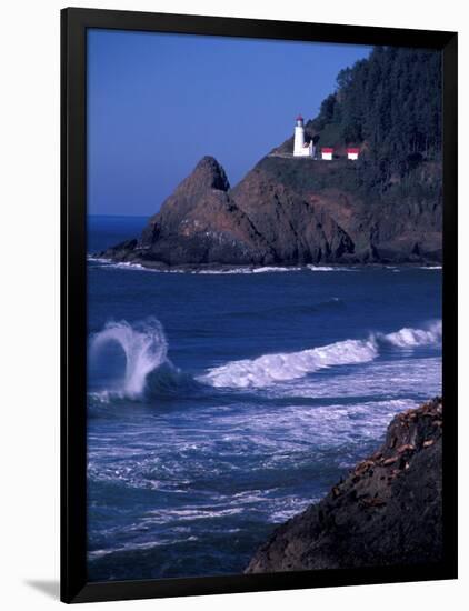 Crashing Waves and Sea Lions, Heceta Head Lighthouse, Oregon, USA-Brent Bergherm-Framed Photographic Print