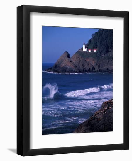 Crashing Waves and Sea Lions, Heceta Head Lighthouse, Oregon, USA-Brent Bergherm-Framed Premium Photographic Print