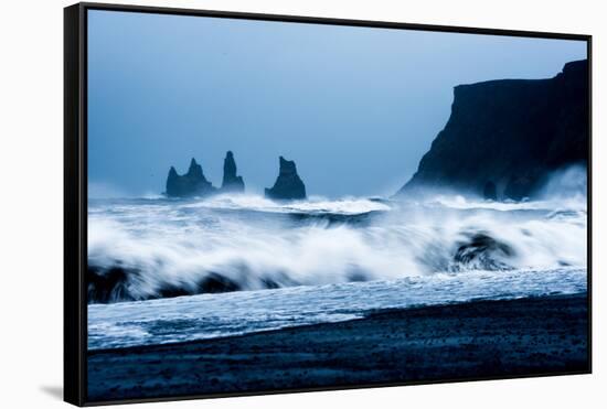 Crashing waves on Black Sand Beach, Iceland, Polar Regions-John Alexander-Framed Stretched Canvas