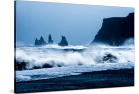 Crashing waves on Black Sand Beach, Iceland, Polar Regions-John Alexander-Stretched Canvas