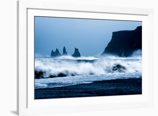 Crashing waves on Black Sand Beach, Iceland, Polar Regions-John Alexander-Framed Photographic Print