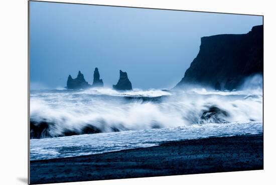 Crashing waves on Black Sand Beach, Iceland, Polar Regions-John Alexander-Mounted Photographic Print