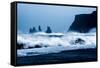 Crashing waves on Black Sand Beach, Iceland, Polar Regions-John Alexander-Framed Stretched Canvas