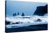 Crashing waves on Black Sand Beach, Iceland, Polar Regions-John Alexander-Stretched Canvas