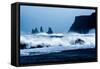 Crashing waves on Black Sand Beach, Iceland, Polar Regions-John Alexander-Framed Stretched Canvas