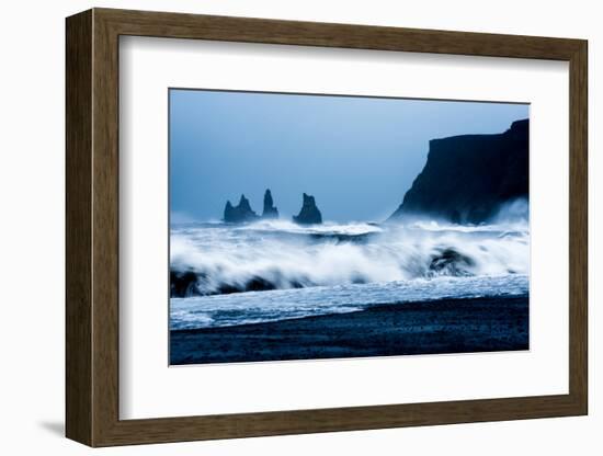 Crashing waves on Black Sand Beach, Iceland, Polar Regions-John Alexander-Framed Photographic Print