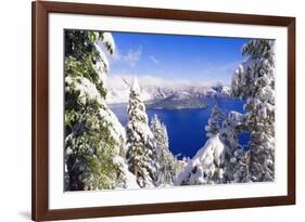 Crater Lake and Wizard Island in Winter, Crater Lake National Park, Oregon, Usa-Russ Bishop-Framed Photographic Print