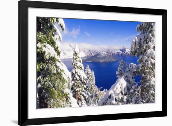 Crater Lake and Wizard Island in Winter, Crater Lake National Park, Oregon, Usa-Russ Bishop-Framed Photographic Print