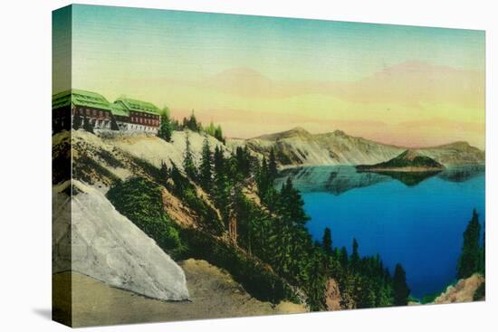 Crater Lake Lodge overlooking Lake - Crater Lake, OR-Lantern Press-Stretched Canvas