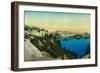 Crater Lake Lodge overlooking Lake - Crater Lake, OR-Lantern Press-Framed Art Print